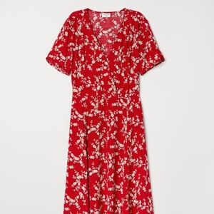 NEW H&M red + floral short sleeve shirt dress